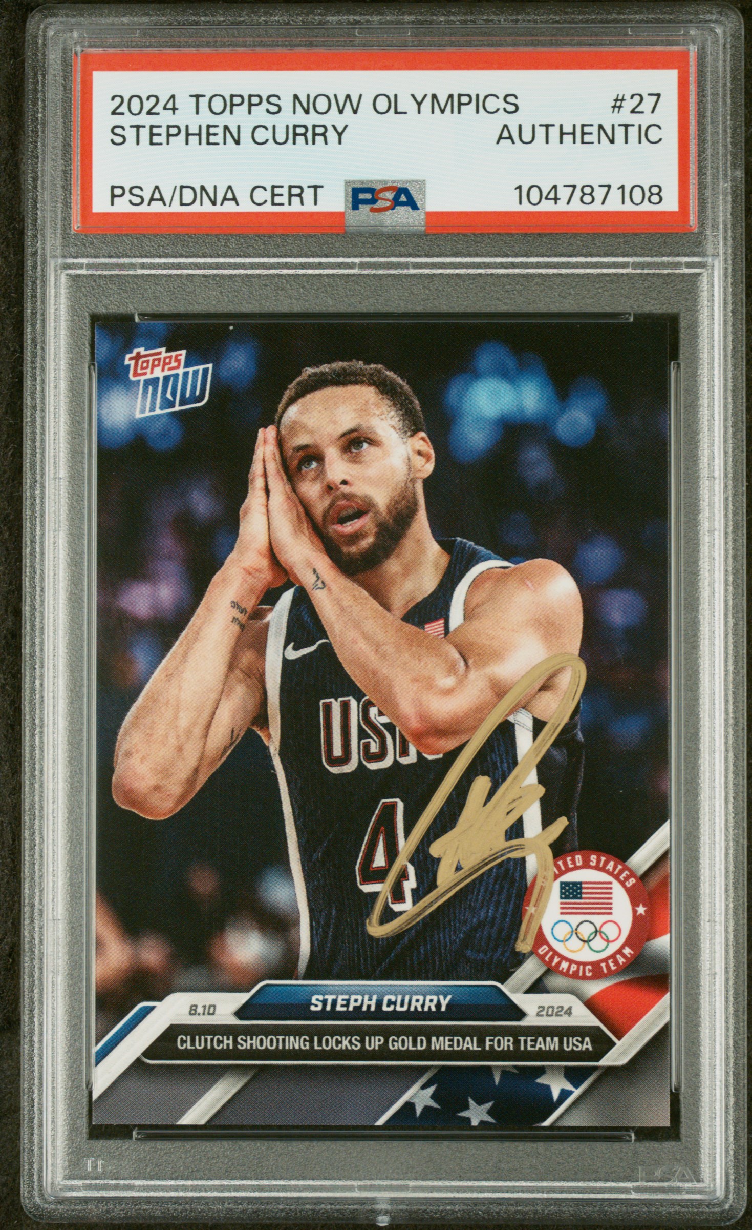 Stephen Curry 2024 Topps Now Olympics USA Night Night Card #27 Auto PSA 04787108