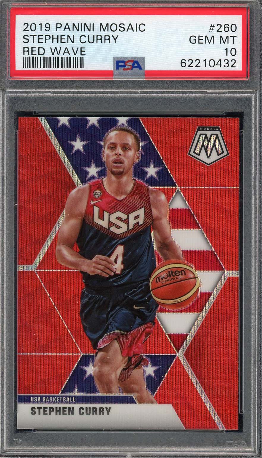 Stephen Curry 2019 Panini Mosaic Red Wave Basketball Card #260 Graded PSA 10