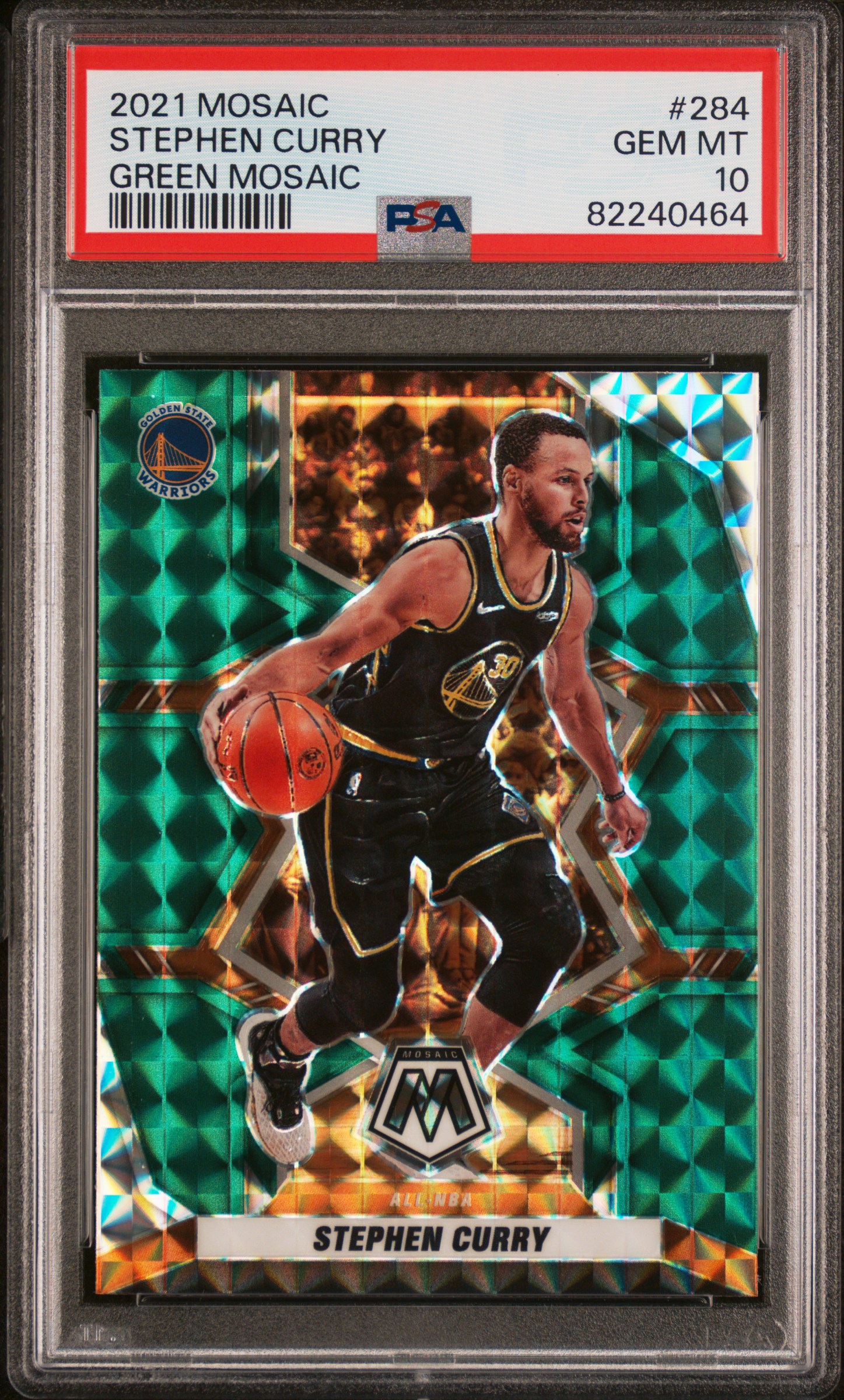 Stephen Curry 2021 Panini Mosaic Green Basketball Card #284 Graded PSA 10