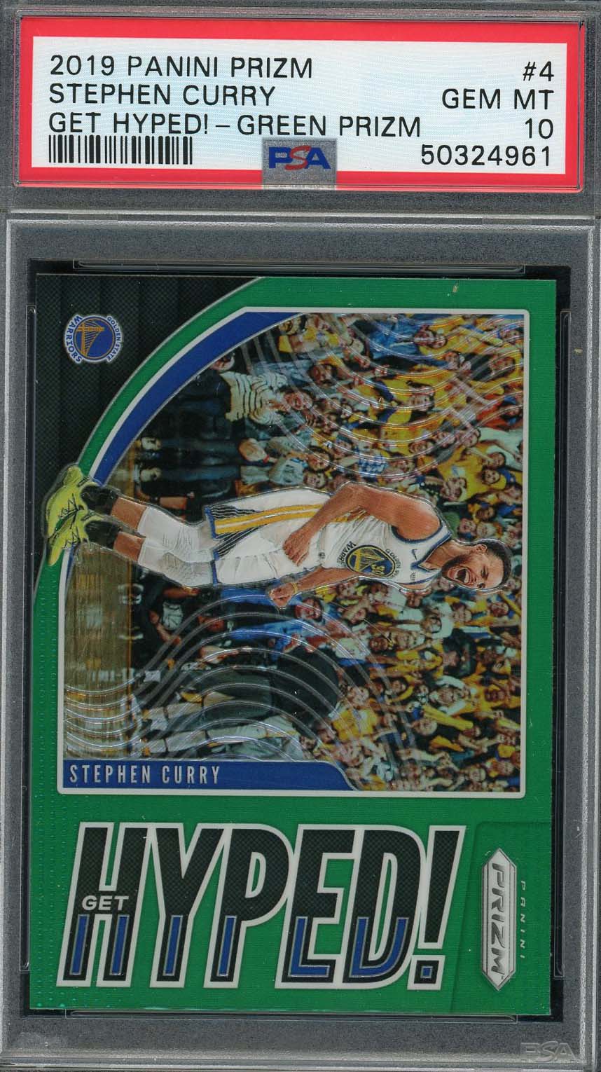 Stephen Curry 2019 Panini Prizm Get Hyped Green Basketball Card #4 Graded PSA 10 Stephen Curry 2019 Panini Prizm Get Hyped Green Basketball Card #4 Graded PSA 10