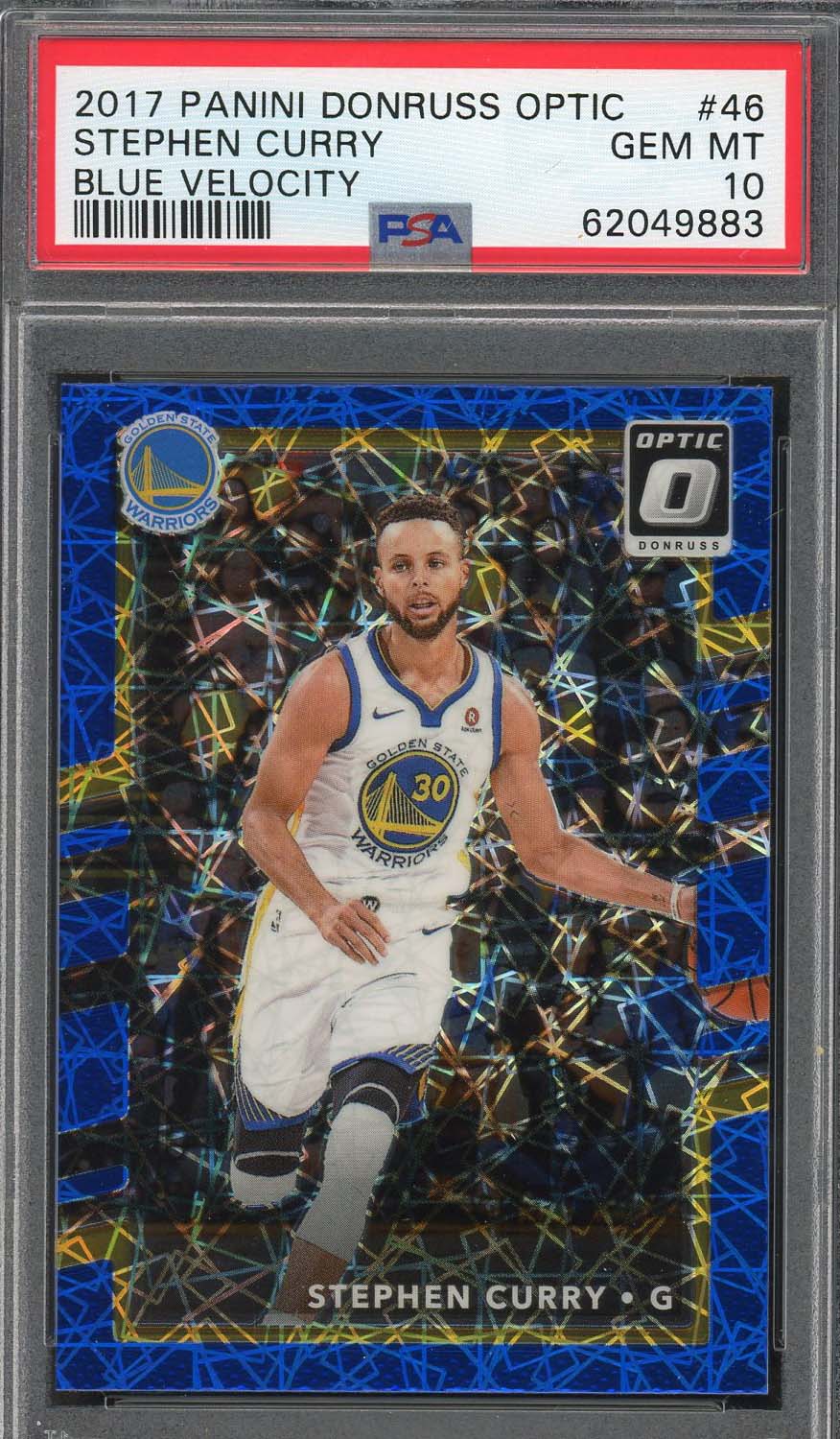 Stephen Curry 2017 Panini Donruss Optic Blue Velocity Basketball Card #46 PSA 10