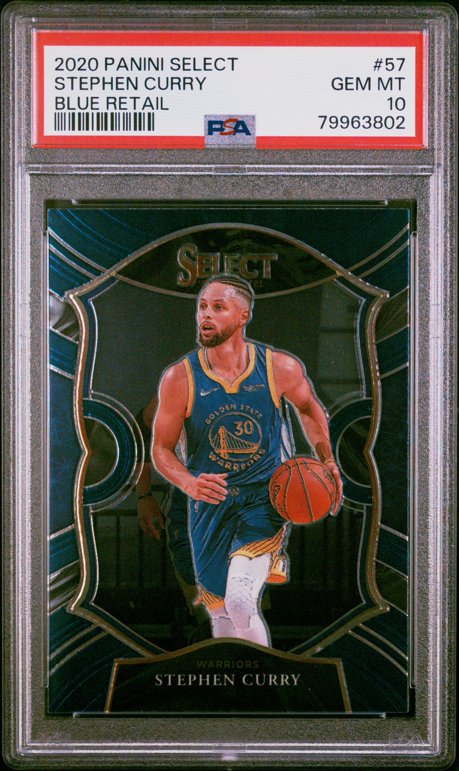 Stephen Curry 2020 Panini Select Blue Retail Basketball Card #57 Graded PSA 10
