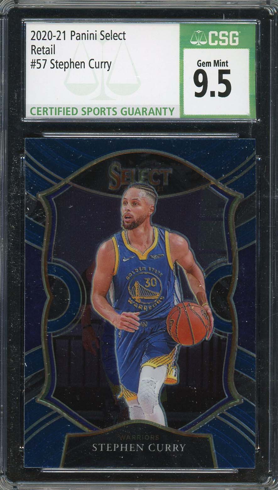 Stephen Curry 2020 Panini Select Retail Blue Basketball Card #57 Graded CSG 9.5 Stephen Curry 2020 Panini Select Retail Blue Basketball Card #57 Graded CSG 9.5