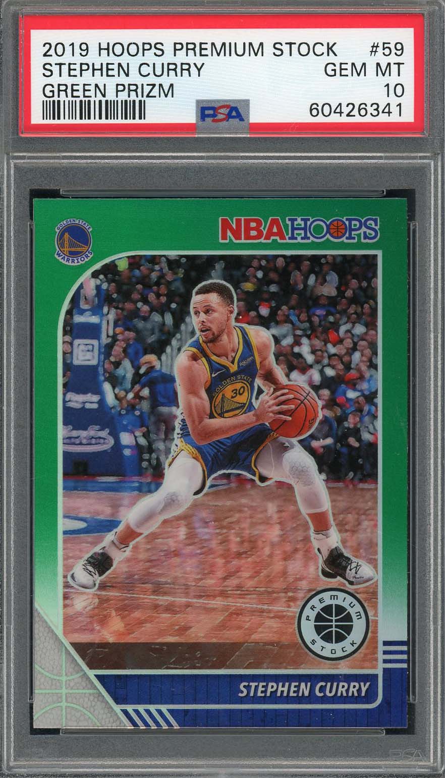 Stephen Curry 2019 Panini Hopps Premium Stock Green Prizm Card #59 Graded PSA 10