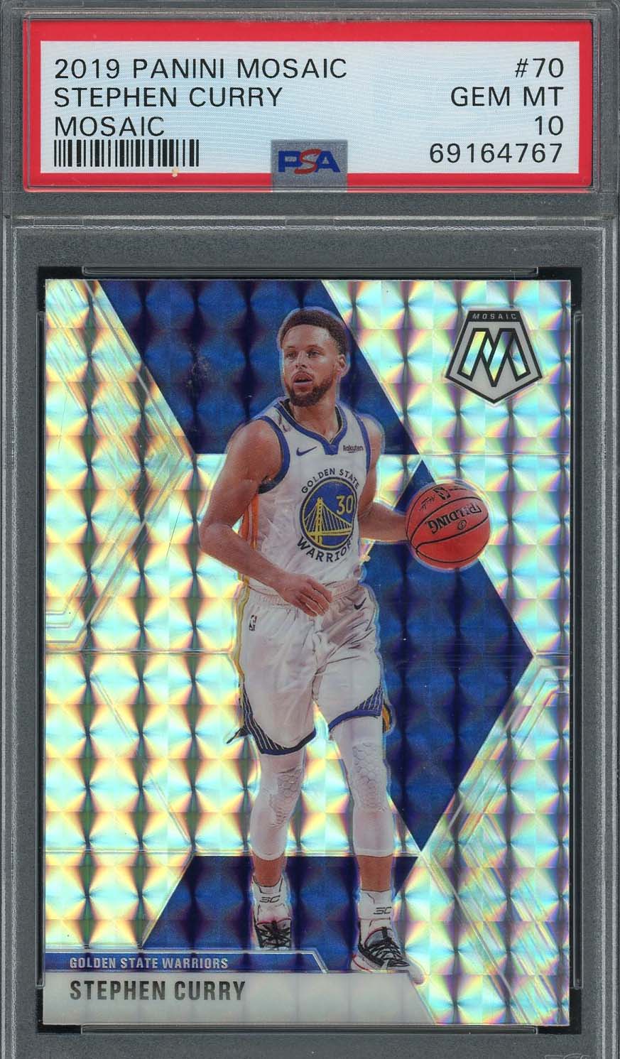 Stephen Curry 2019 Panini Mosaic Silver Prizm Mosaic Card #70 Graded PSA 10
