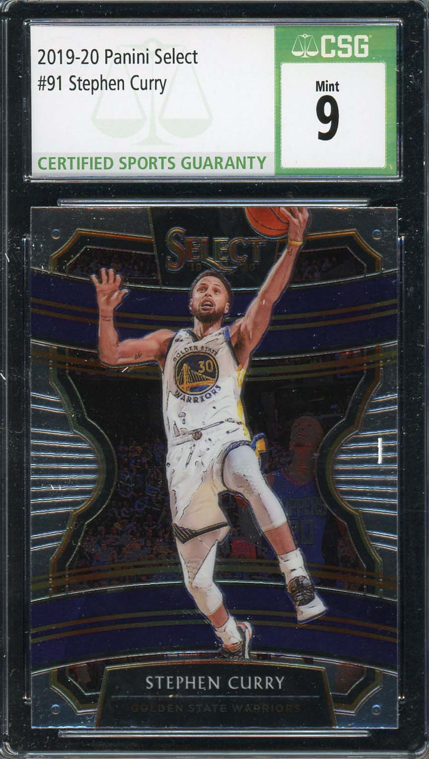 Stephen Curry 2019 Panini Select Basketball Card #91 Graded CSG 9 Stephen Curry 2019 Panini Select Basketball Card #91 Graded CSG 9