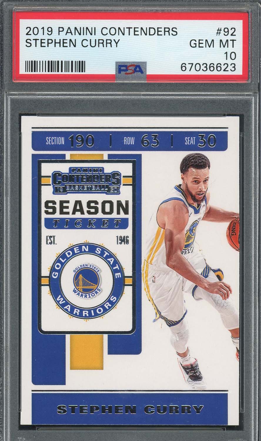 Stephen Curry 2019 Panini Contenders Basketball Card #92 Graded PSA 10 Stephen Curry 2019 Panini Contenders Basketball Card #92 Graded PSA 10