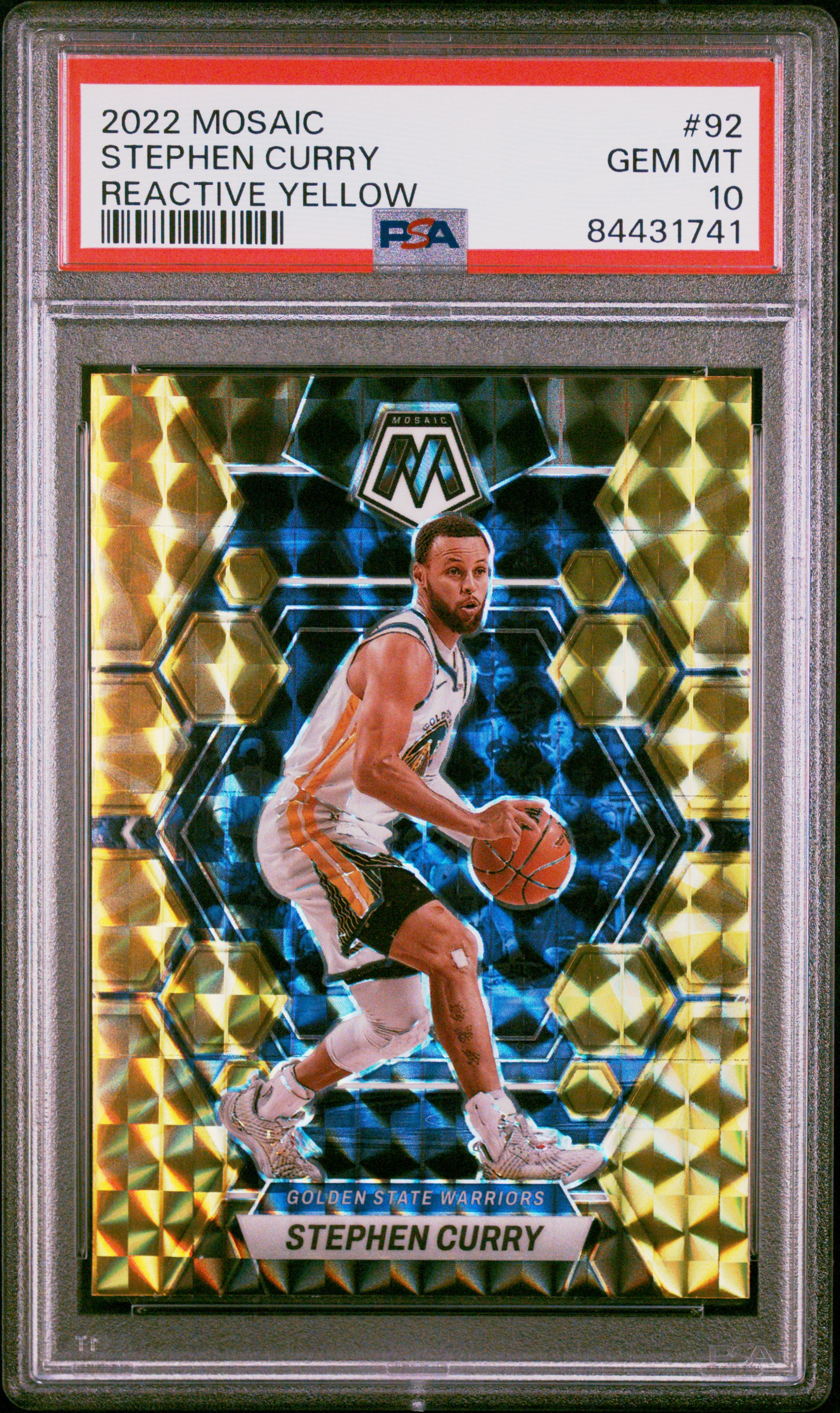 Stephen Curry 2022 Panini Mosaic Reactive Yellow Basketball Card #92 PSA 10