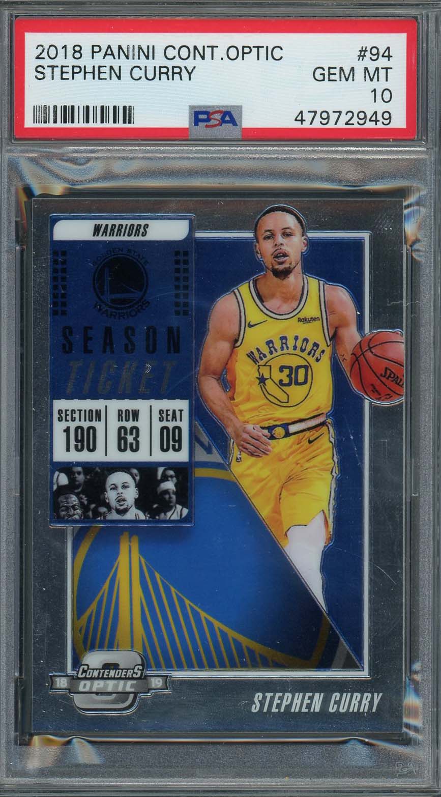 Stephen Curry 2018 Panini Contenders Optic Basketball Card #94 Graded PSA 10 Stephen Curry 2018 Panini Contenders Optic Basketball Card #94 Graded PSA 10