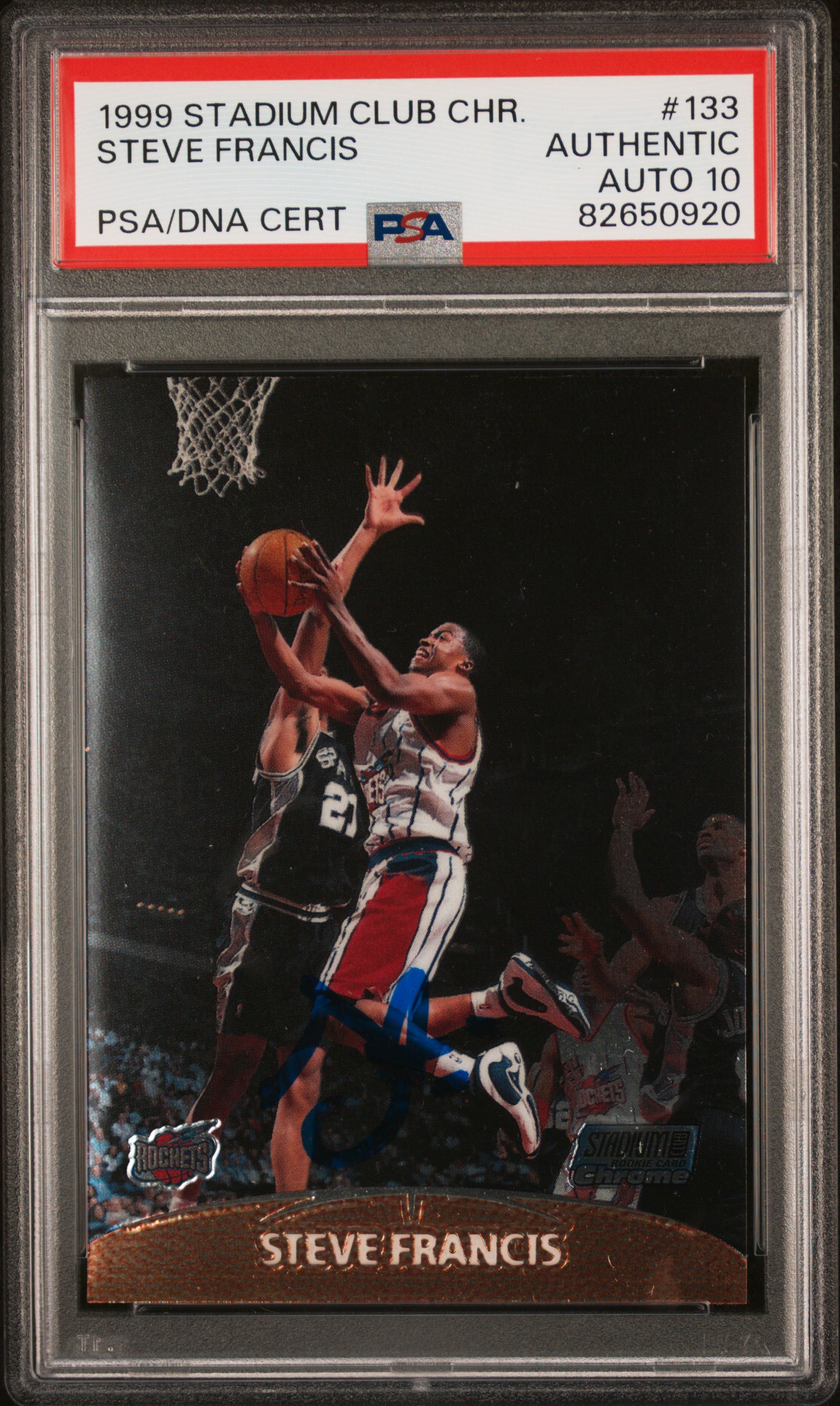 Steve Francis 1999 Topps Stadium Club Chrome Signed Rookie Card #133 Auto PSA 10