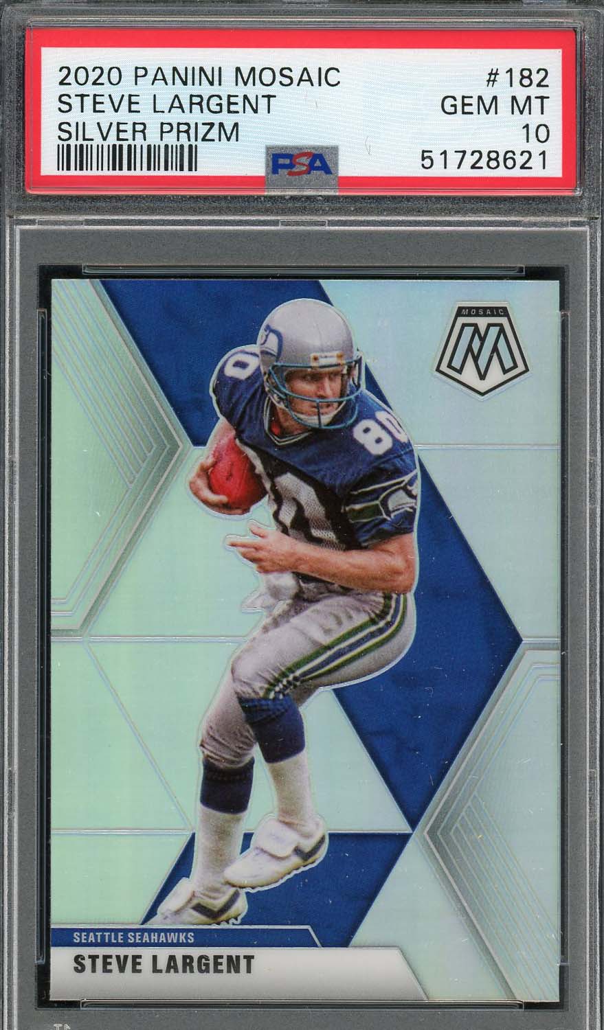 Steve Largent 2020 Panini Mosaic Silver Prizm Football Card #182 Graded PSA 10
