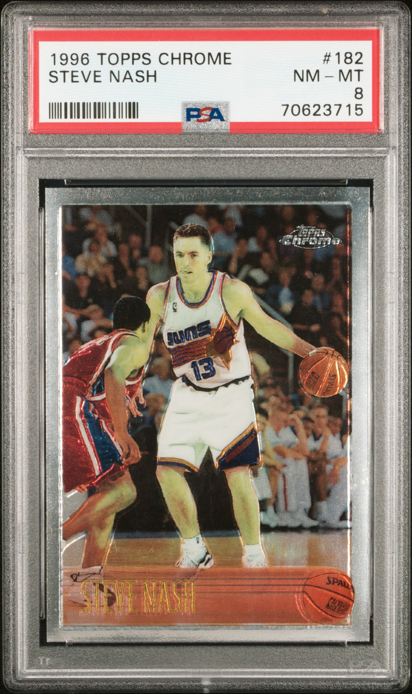 Steve Nash 1996 Topps Chrome Basketball Rookie Card #182 Graded PSA 8 Steve Nash 1996 Topps Chrome Basketball Rookie Card #182 Graded PSA 8