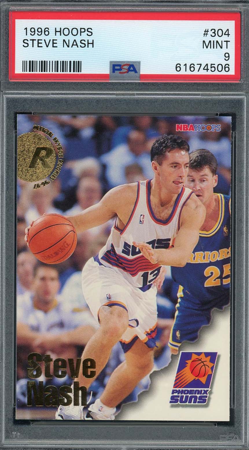 Steve Nash 1996 Hoops Basketball Rookie Card RC #304 Graded PSA 9 Steve Nash 1996 Hoops Basketball Rookie Card RC #304 Graded PSA 9