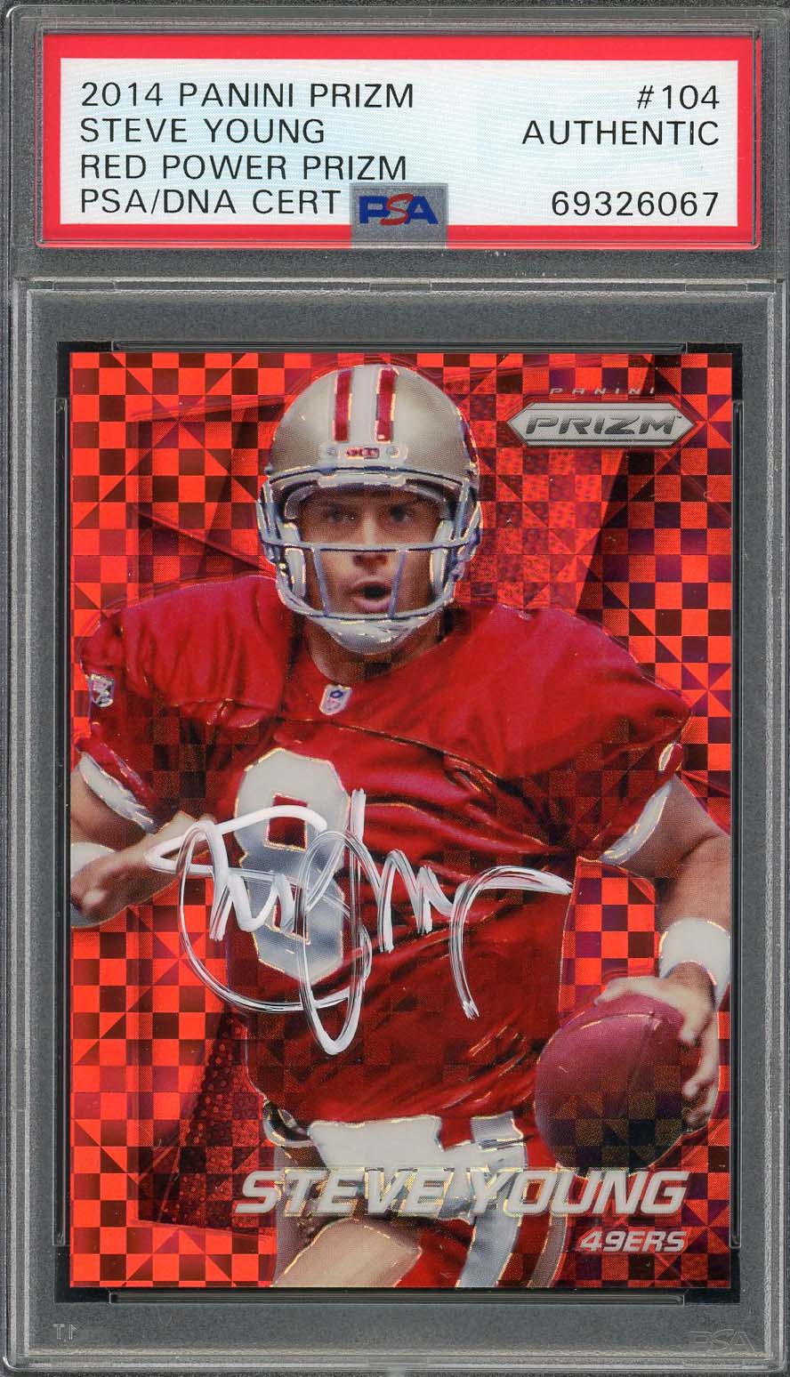 Steve Young 2014 Panini Red Power Prizm Signed Football Card #104 Auto PSA