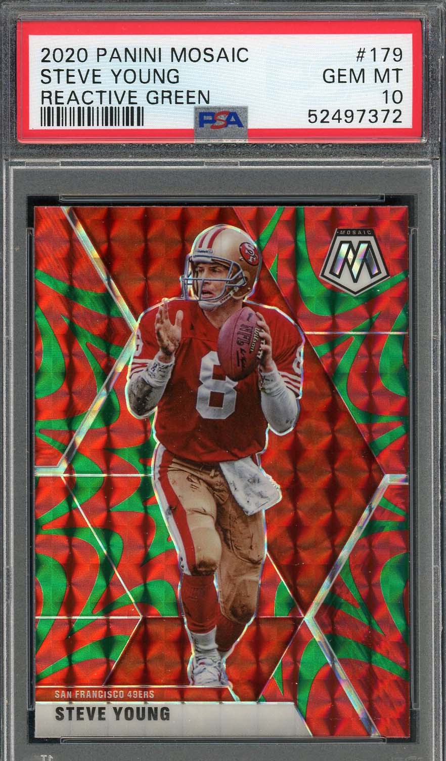 Steve Young 2020 Panini Mosaic Reactive Green Card #179 Graded PSA 10