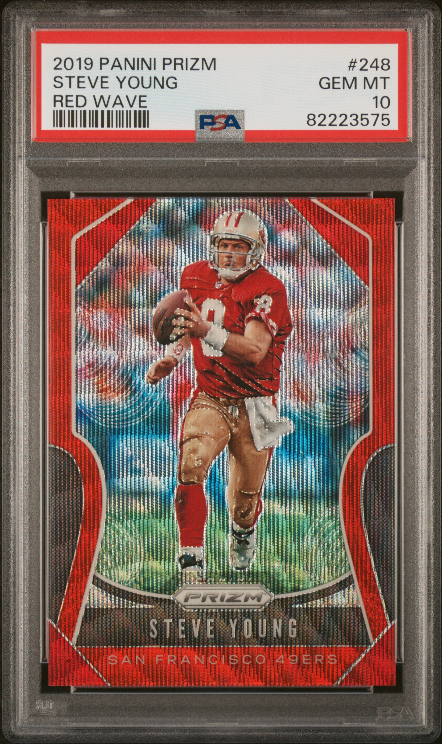 Steve Young 2019 Panini Prizm Red Wave Football Card #248 Graded PSA 10 4/149