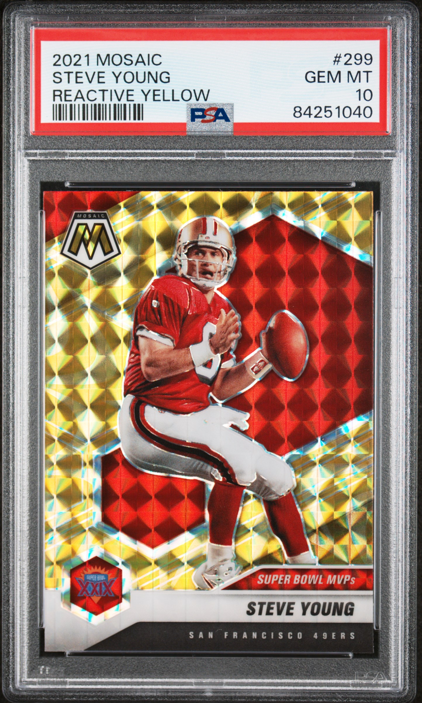 Steve Young 2021 Panini Mosaic Reactive Yellow Football Card #299 Graded PSA 10
