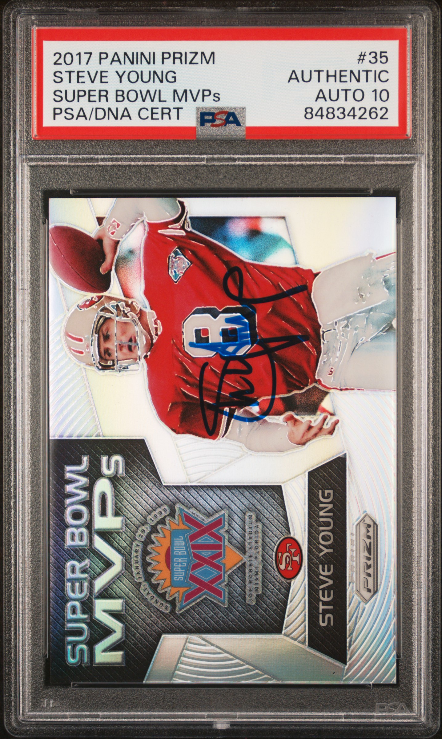 Steve Young 2017 Panini Prizm Super Bowl MVPs Signed Card #35 Auto Graded PSA 10