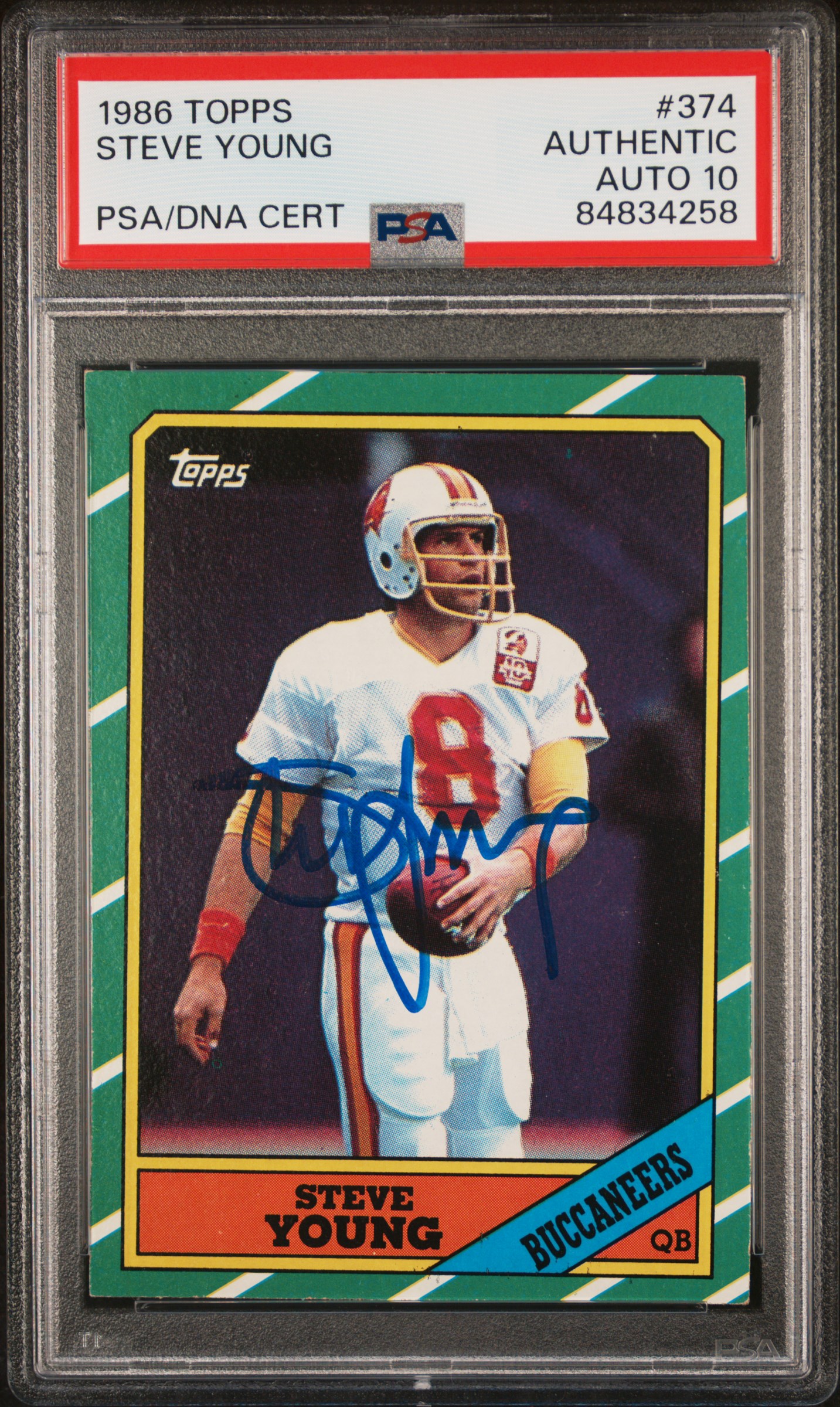 Steve Young 1986 Fleer Signed Football Rookie Card #374 Auto Graded PSA 10 34258