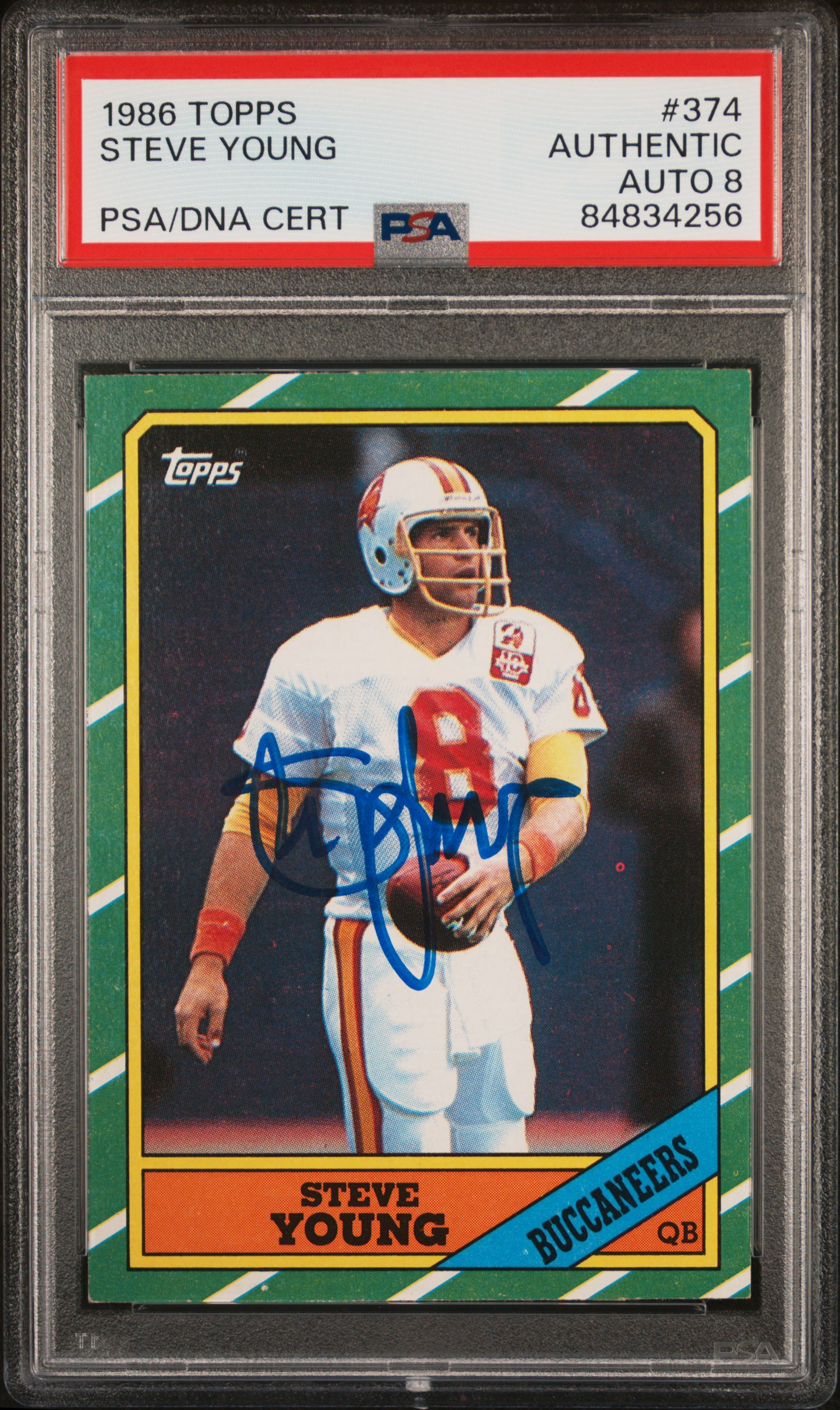 Steve Young 1986 Fleer Signed Football Rookie Card #374 Auto Graded PSA 8 834256
