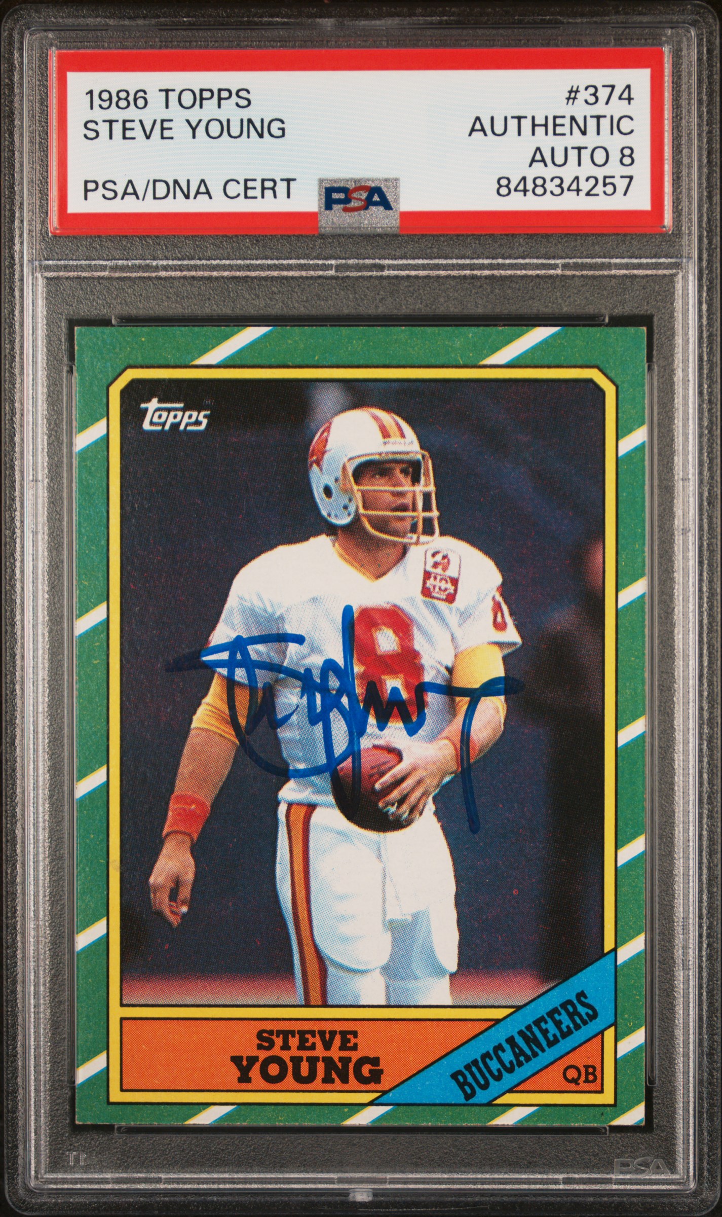 Steve Young 1986 Fleer Signed Football Rookie Card #374 Auto Graded PSA 8 834257