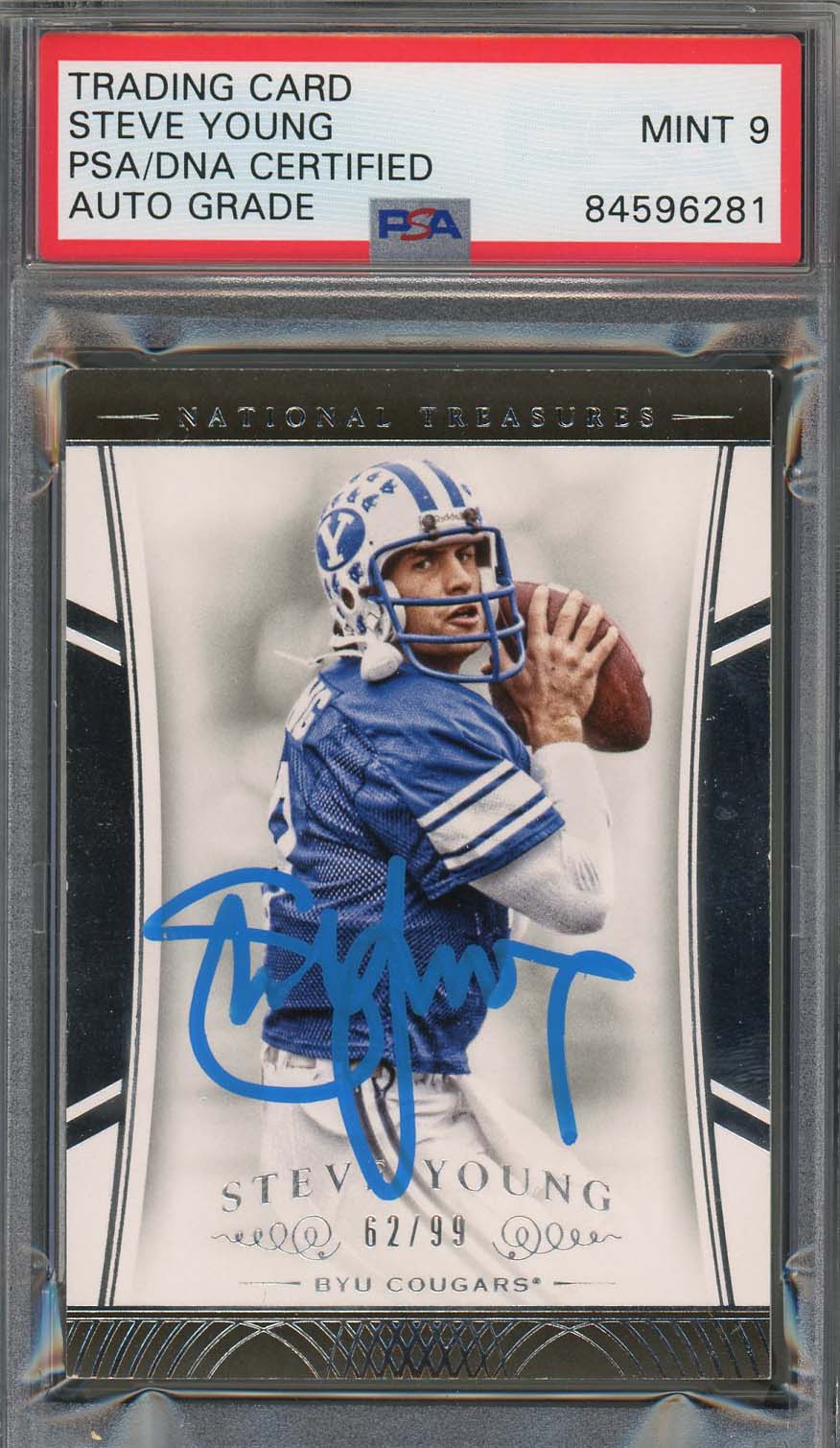 Steve Young Autographed 2015 Panini National Treasures Signed Card PSA Auto 9