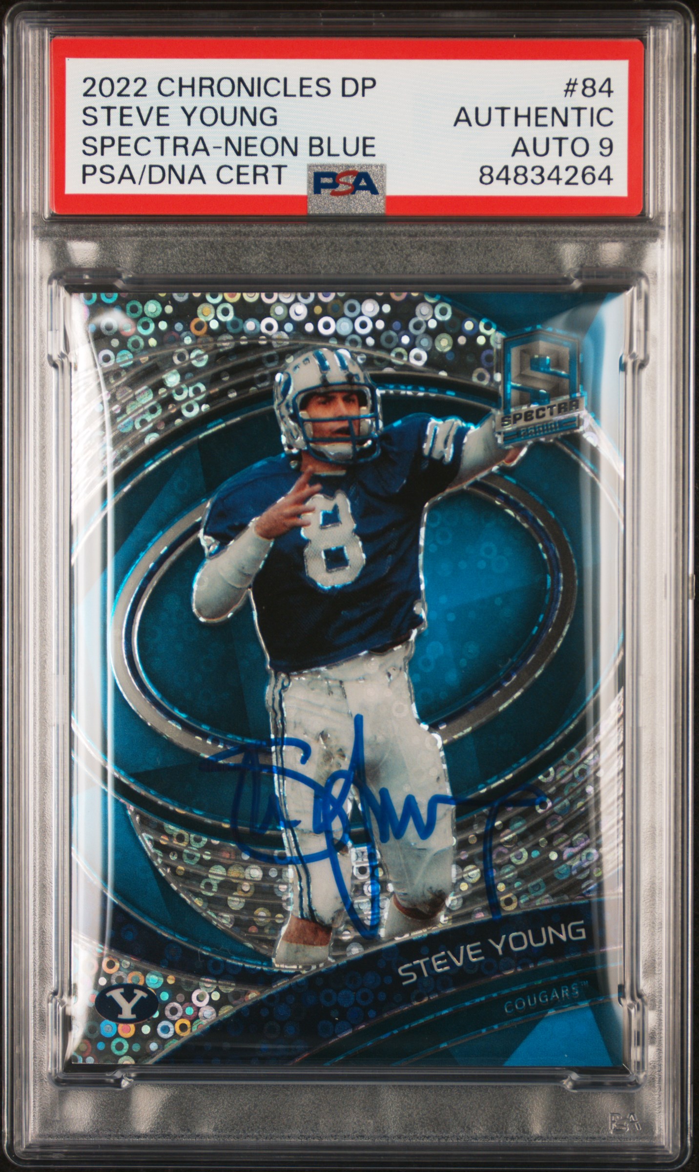 Steve Young 2022 Panini Chronicles Spectra Blue Signed Card #84 Auto PSA 9 52/99