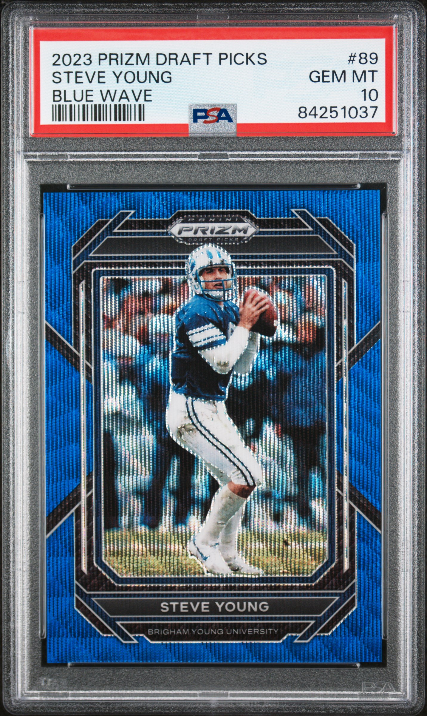 Steve Young 2023 Panini DP Blue Wave Prizm Football Card #89 Graded PSA 10