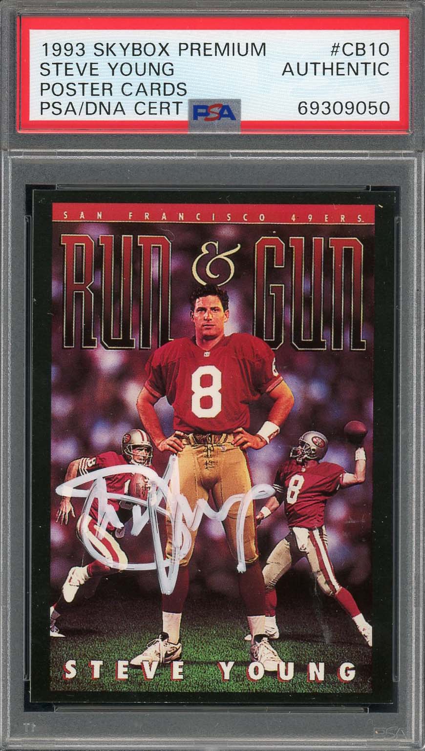 Steve Young 1993 Skybox Premium Signed Football Card #CB10 Auto PSA