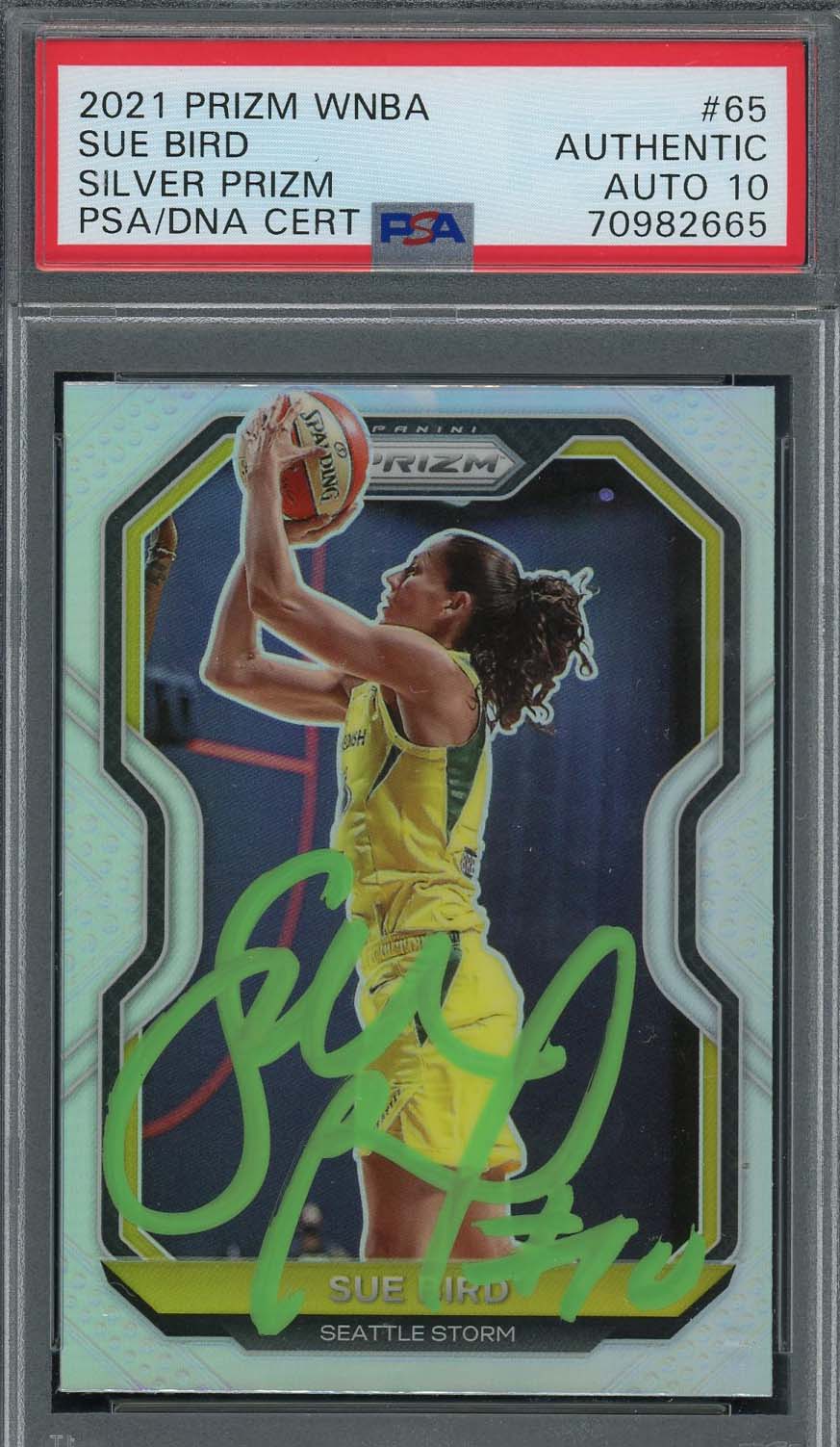 Sue Bird 2021 Panini Silver Prizm WNBA Basketball Card #65 Auto Graded PSA 10
