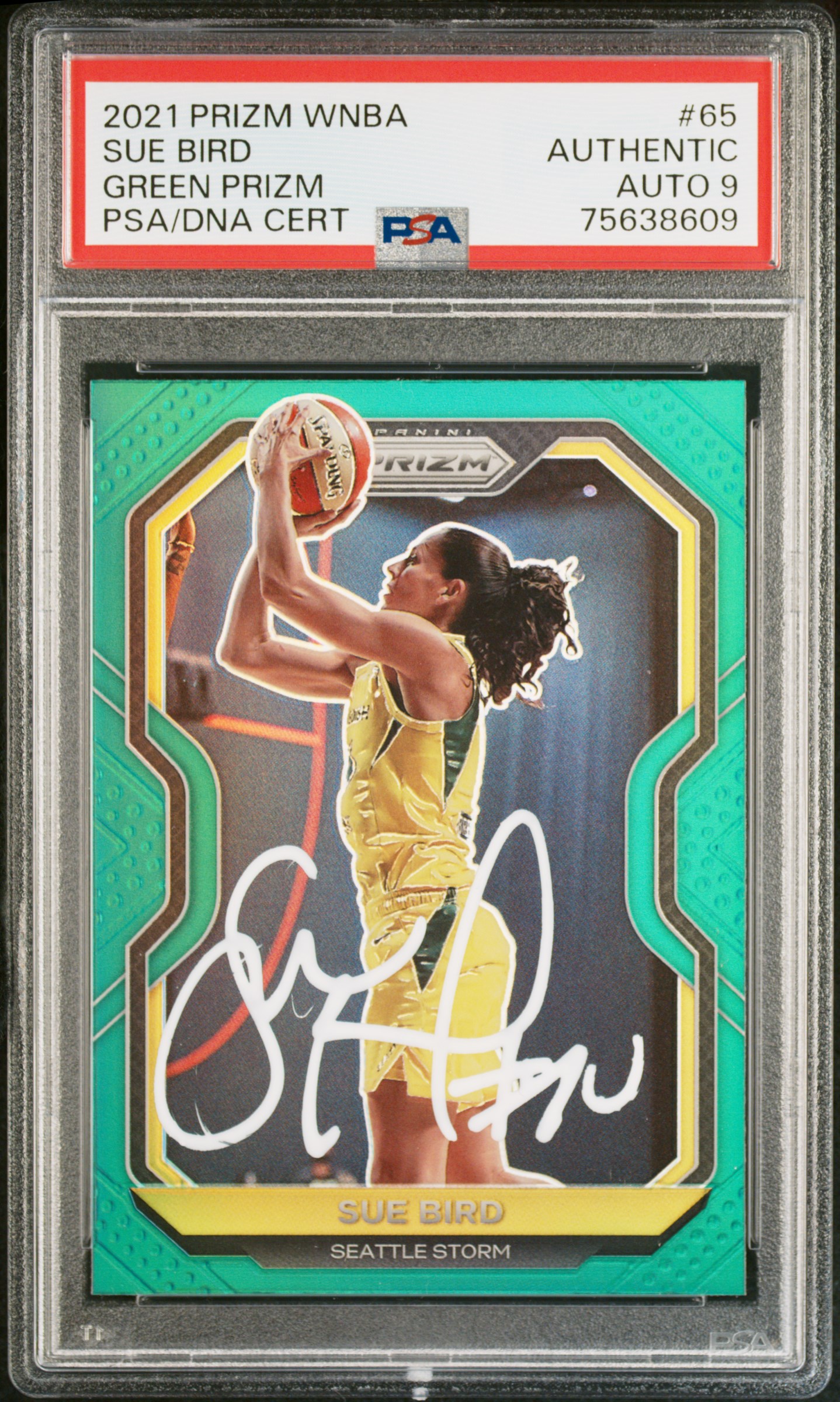 Sue Bird 2021 Panini Green Prizm WNBA Signed Card #65 Auto Graded PSA 9