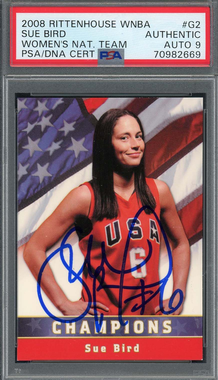 Sue Bird 2008 Rittenhouse WNBA USA Signed Card #G2 Auto Graded PSA 9 70982669