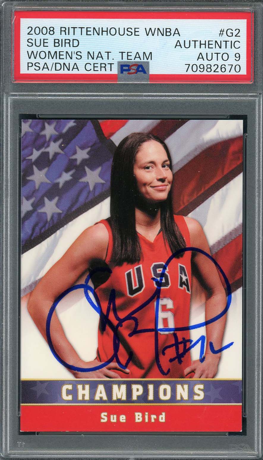 Sue Bird 2008 Rittenhouse WNBA USA Signed Card #G2 Auto Graded PSA 9 70982670