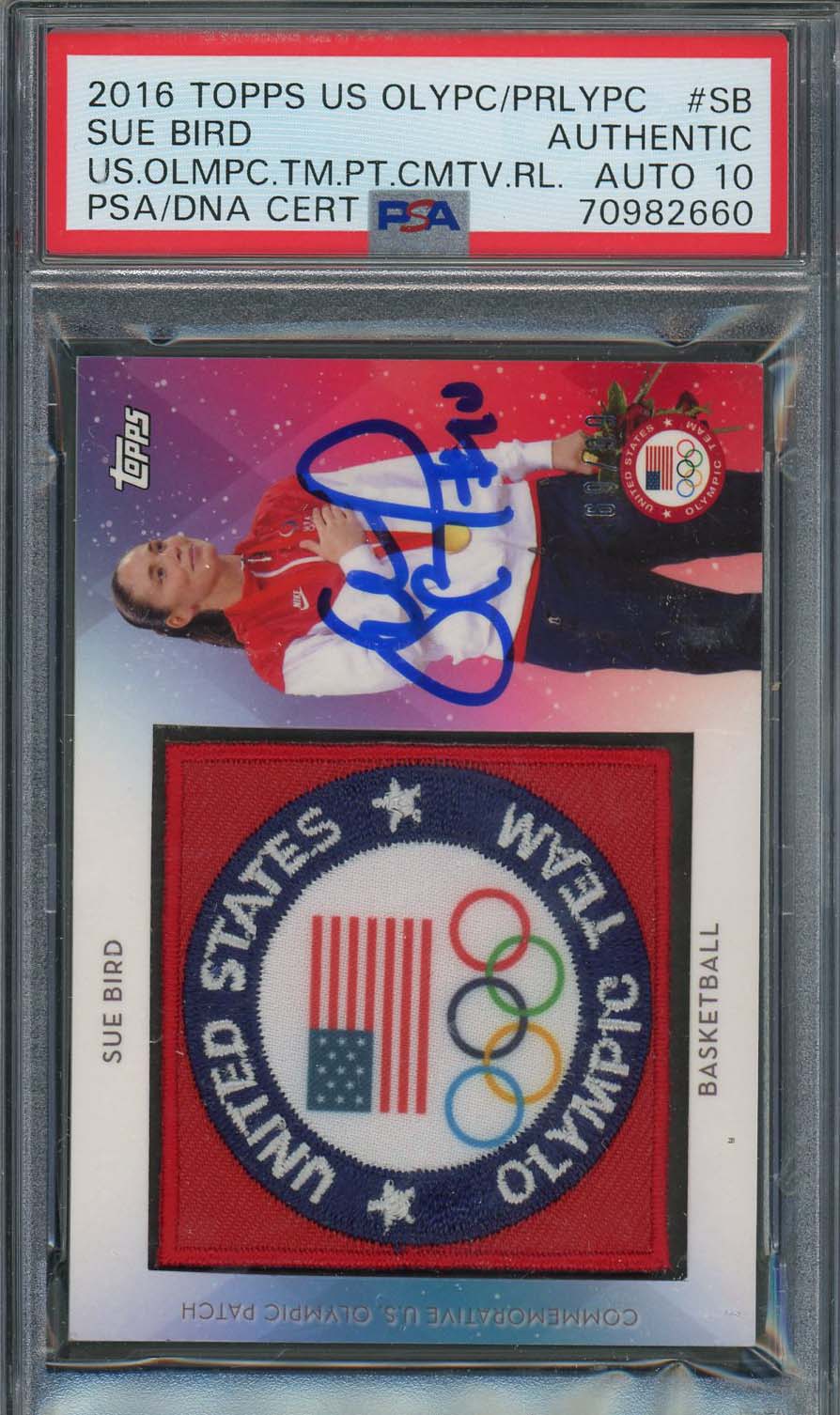 Sue Bird 2016 Topps USA Olympics Signed Patch Card #SB Auto Graded PSA 10