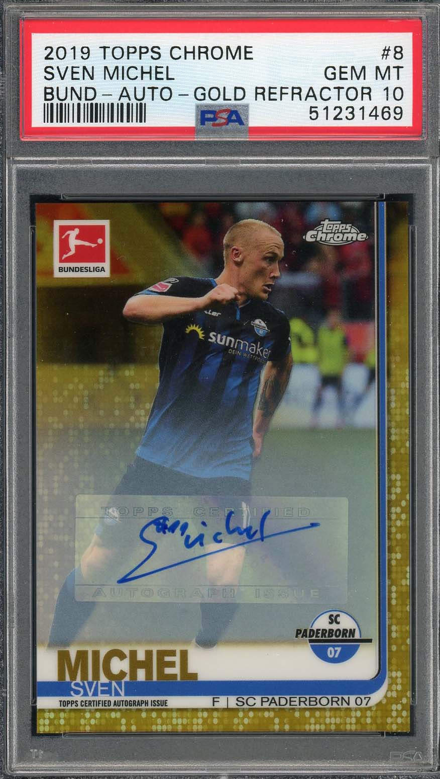 Sven Michel 2019 Topps Chrome Bundesliga Gold Refractor Auto Card #8 PSA 10 /50