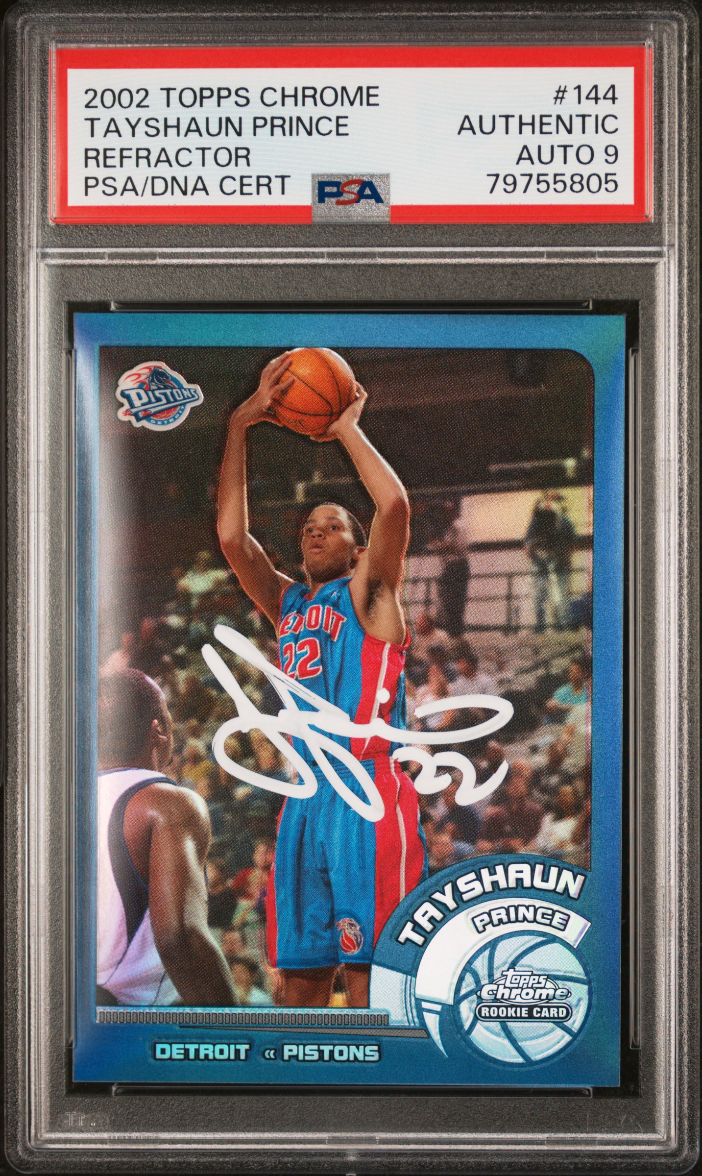 Tayshaun Prince 2002 Topps Chrome Refractor Signed Rookie Card #144 Auto PSA 9