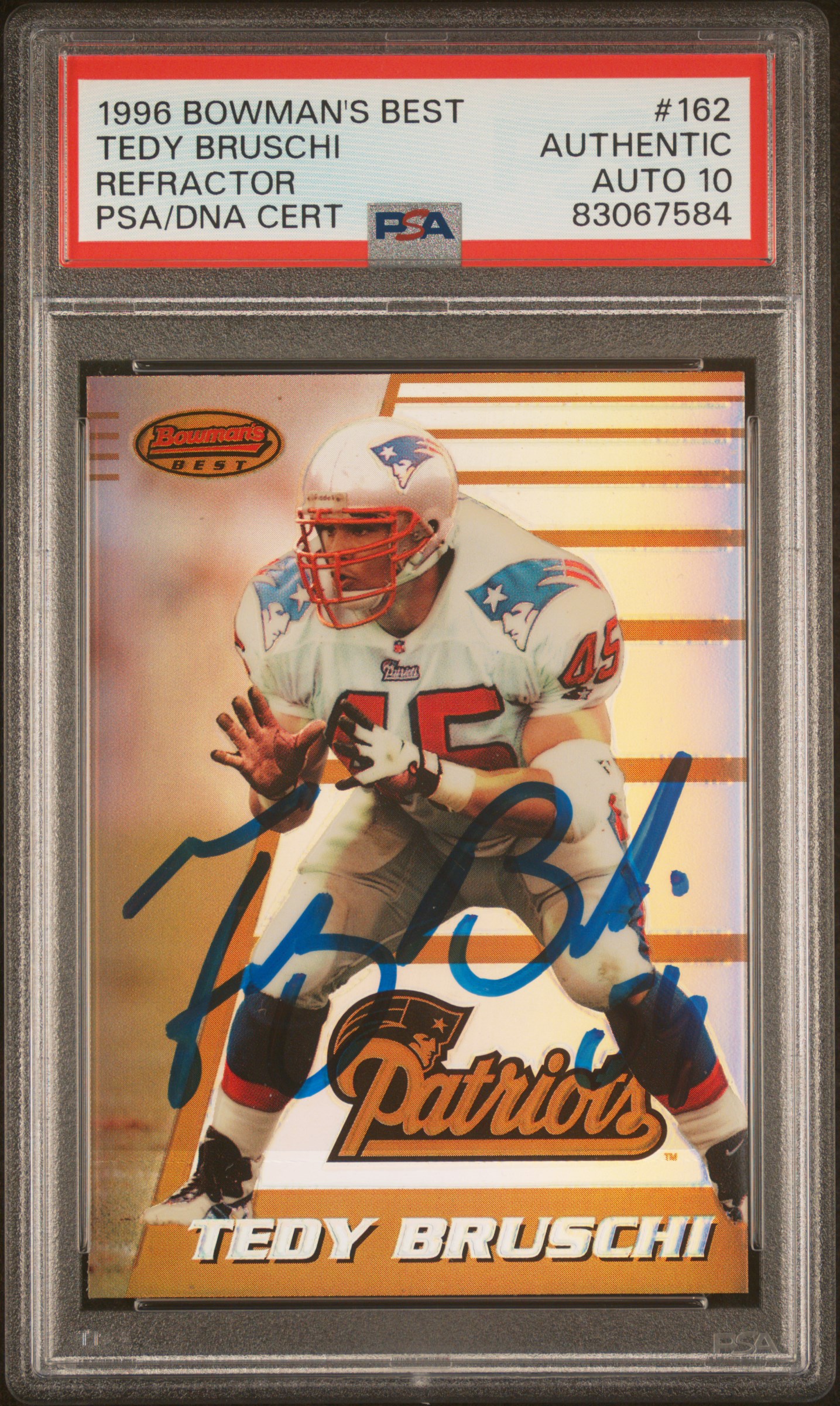 Tedy Bruschi 1996 Bowmans Best Refractor Signed Rookie Card #162 Auto PSA 10