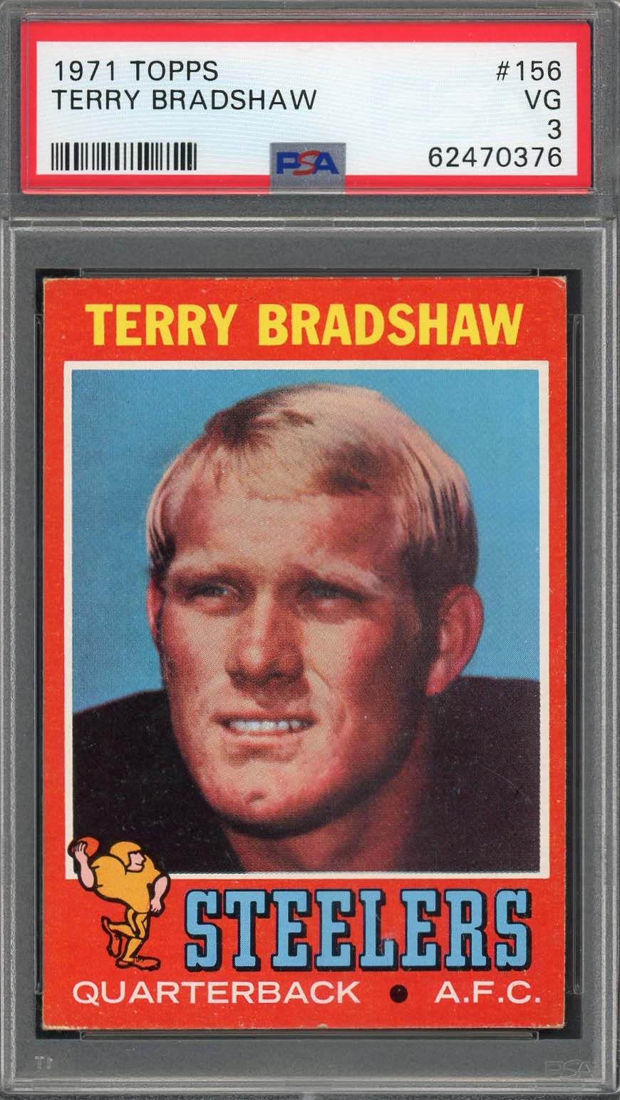 Terry Bradshaw 1971 Topps Football Rookie Card RC #156 Graded PSA 3