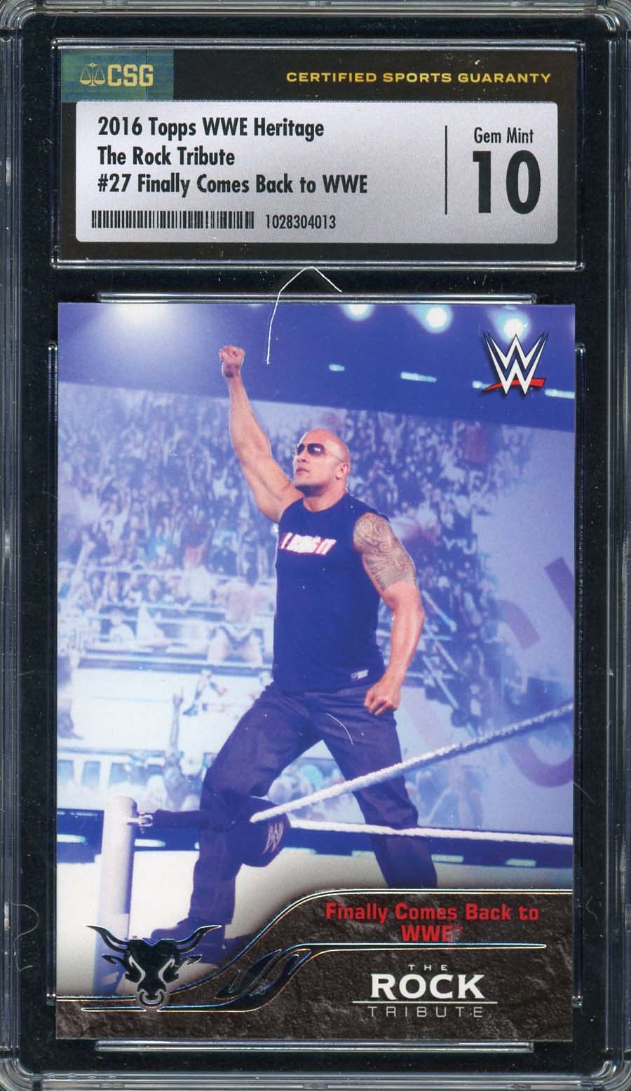The Rock Dwayne Johnson 2016 Topps WWE Return Wrestling Card #27 Graded CSG 10