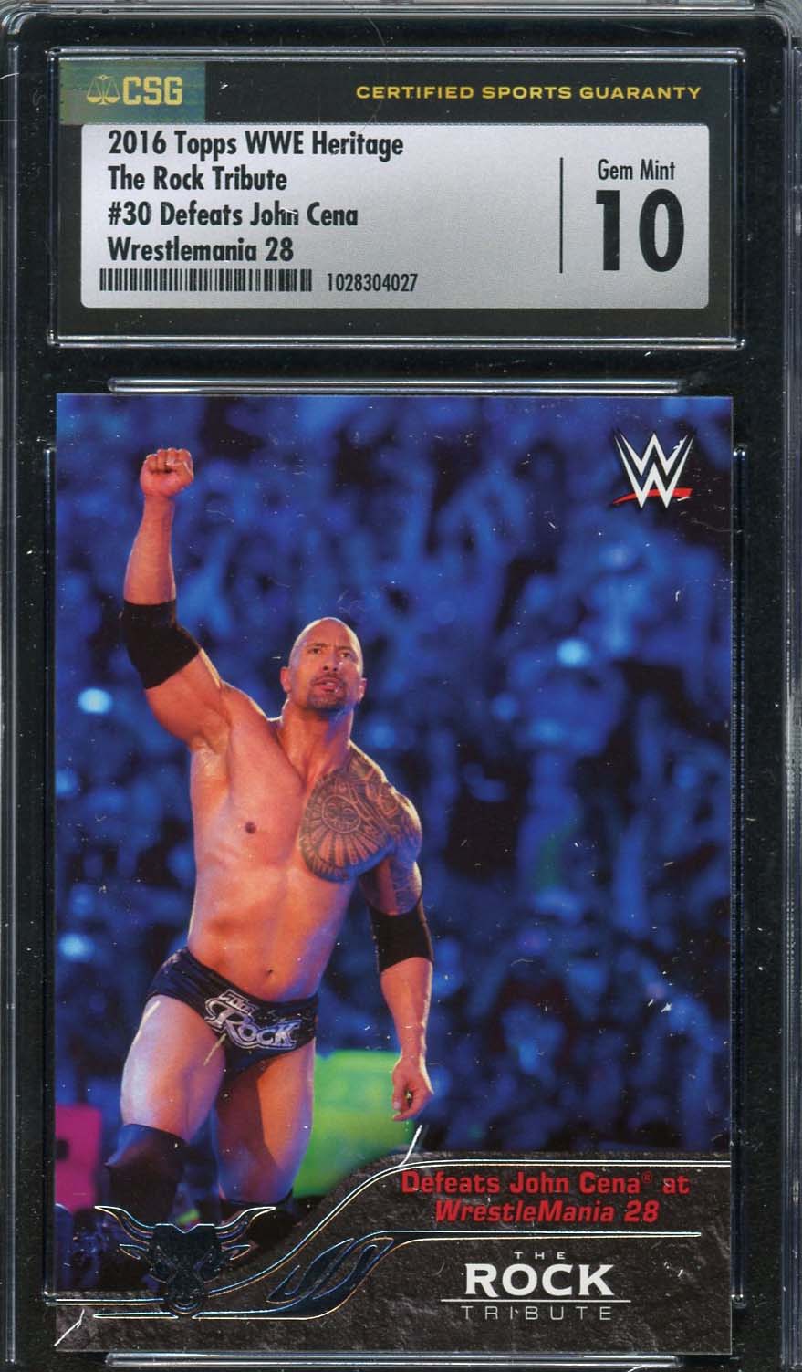 The Rock Dwayne Johnson 2016 Topps WWE John Cena Wrestling Card Graded CSG 10