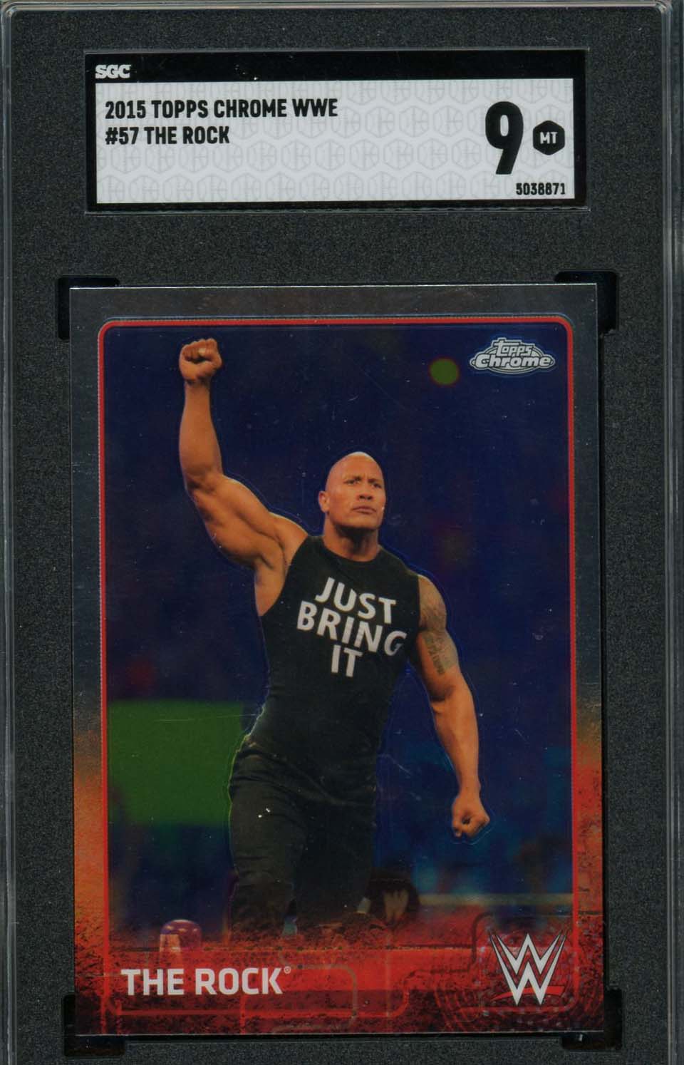The Rock - Dwayne Johnson 2015 Topps Chrome WWE Wrestling Card #57 Graded SGC 9 The Rock - Dwayne Johnson 2015 Topps Chrome WWE Wrestling Card #57 Graded SGC 9