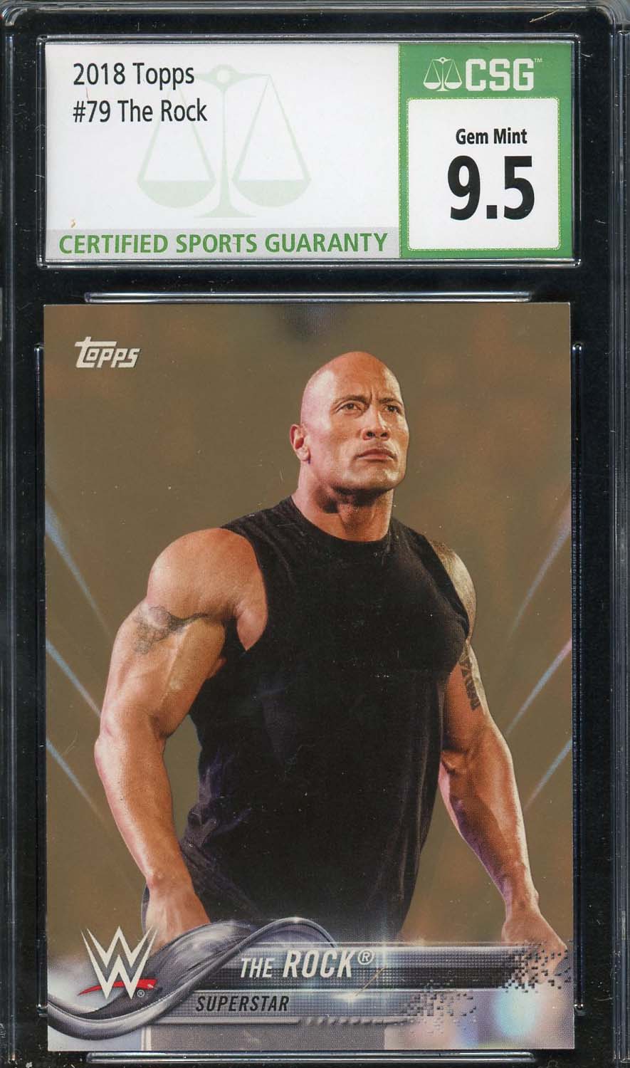The Rock - Dwayne Johnson 2018 Topps WWE Wrestling Card #79 Graded CSG 9.5