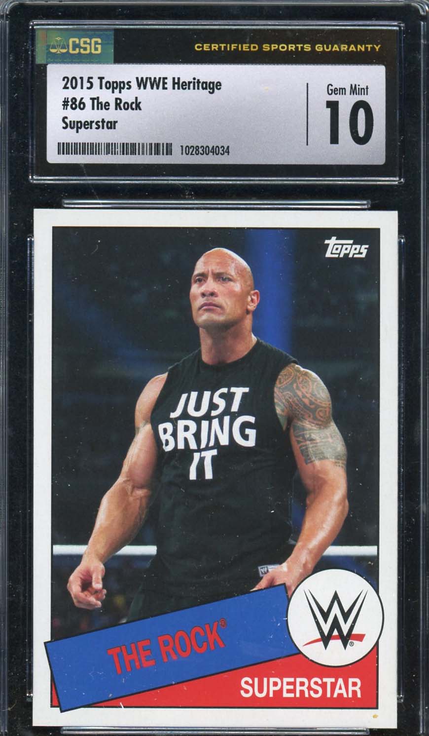 The Rock Dwayne Johnson 2015 Topps WWE Heritage Wrestling Card Graded CSG 10