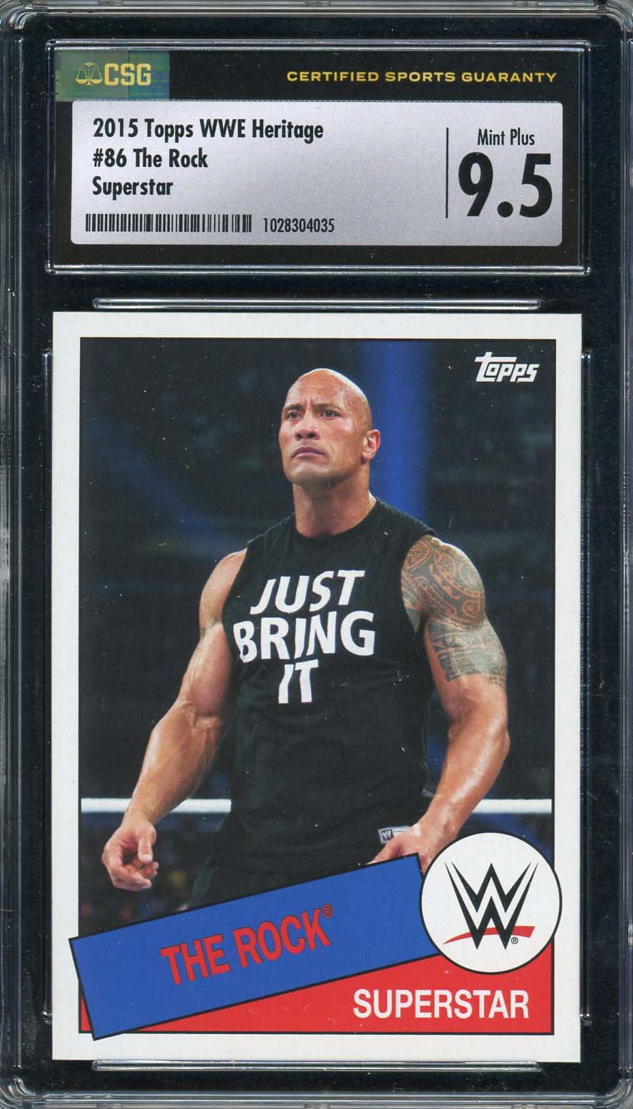The Rock Dwayne Johnson 2015 Topps WWE Heritage Wrestling Card Graded CSG 9.5