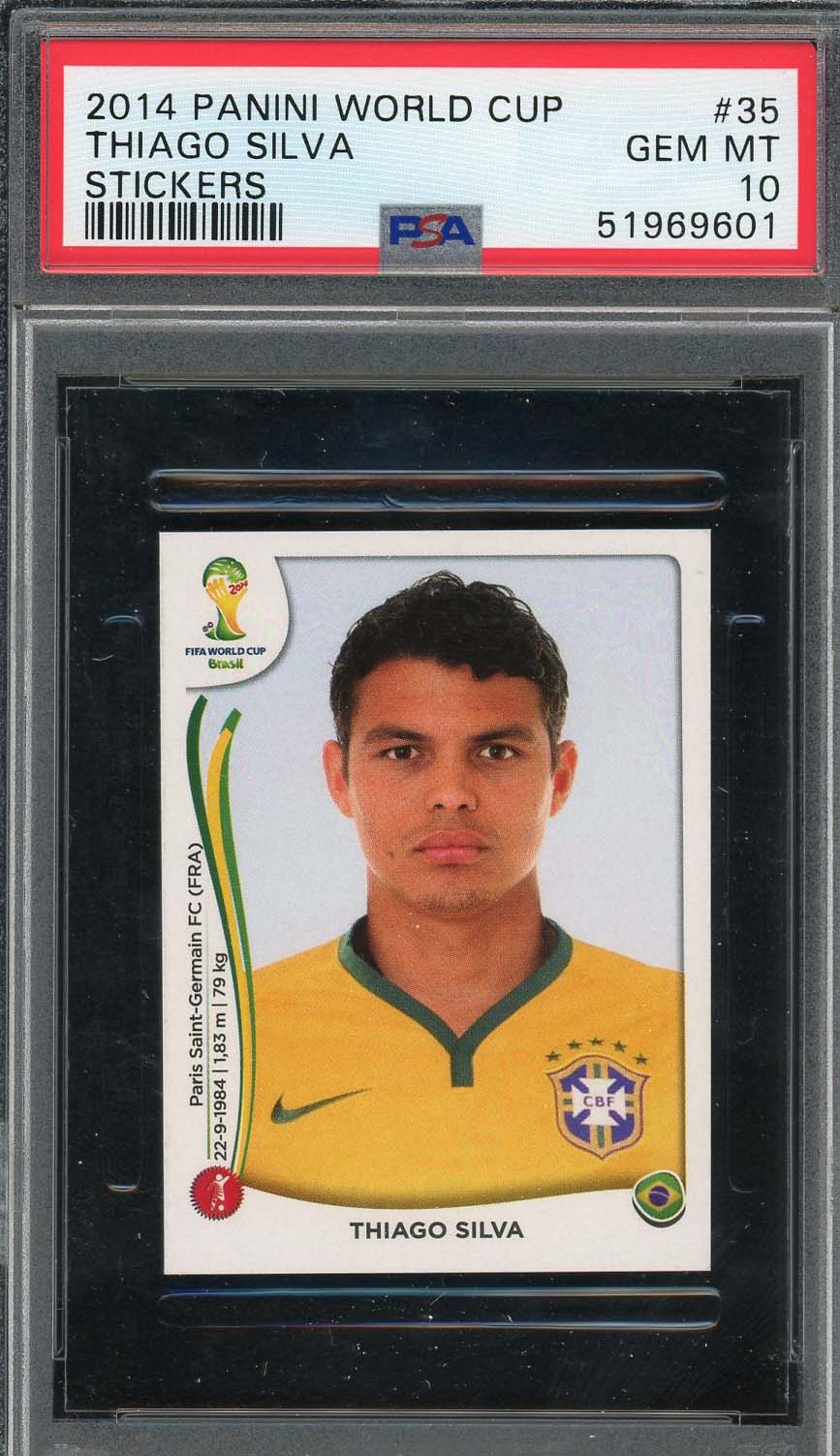 Thiago Silva 2014 Panini World Cup Stickers Card #35 PSA 10 Thiago Silva 2014 Panini World Cup Stickers Card #35 PSA 10