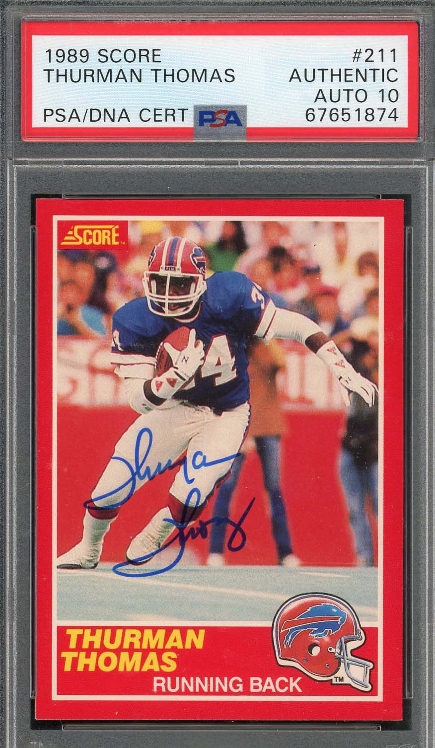 Thurman Thomas 1989 Score Football Signed Rookie Card #211 Auto Graded PSA 10