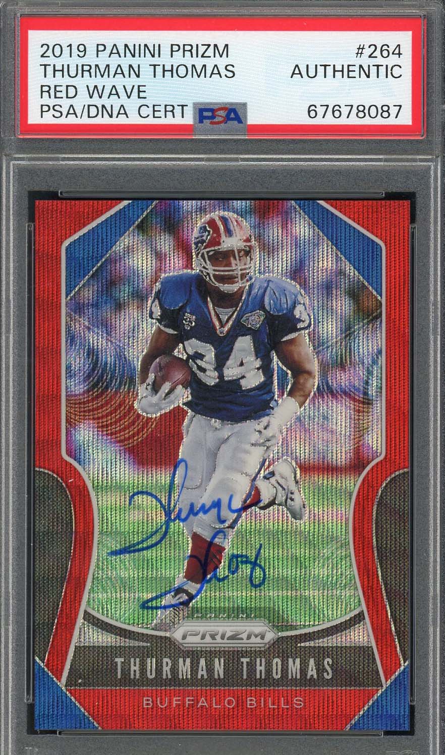 Thurman Thomas 2019 Panini Prizm Red Wave Signed Card #264 Auto PSA 30/149
