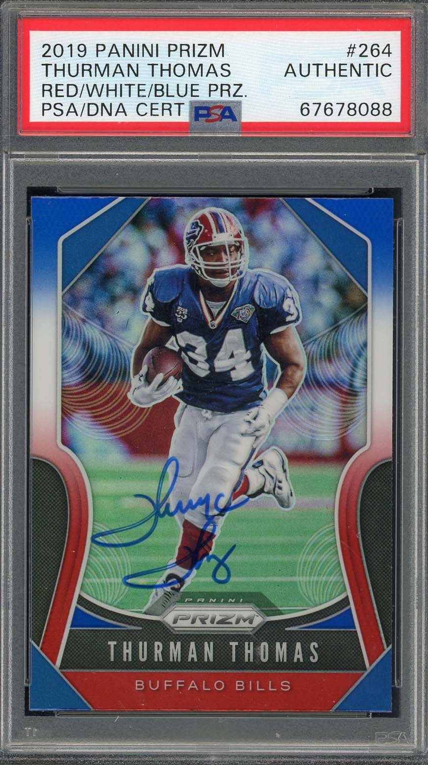 Thurman Thomas 2019 Panini Prizm Red White Blue Signed Card #264 Auto PSA