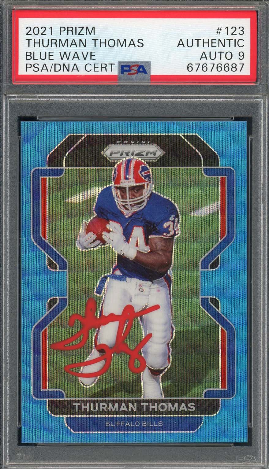 Thurman Thomas 2021 Panini Blue Wave Prizm Signed Card #123 Auto PSA 9 Thurman Thomas 2021 Panini Blue Wave Prizm Signed Card #123 Auto PSA 9