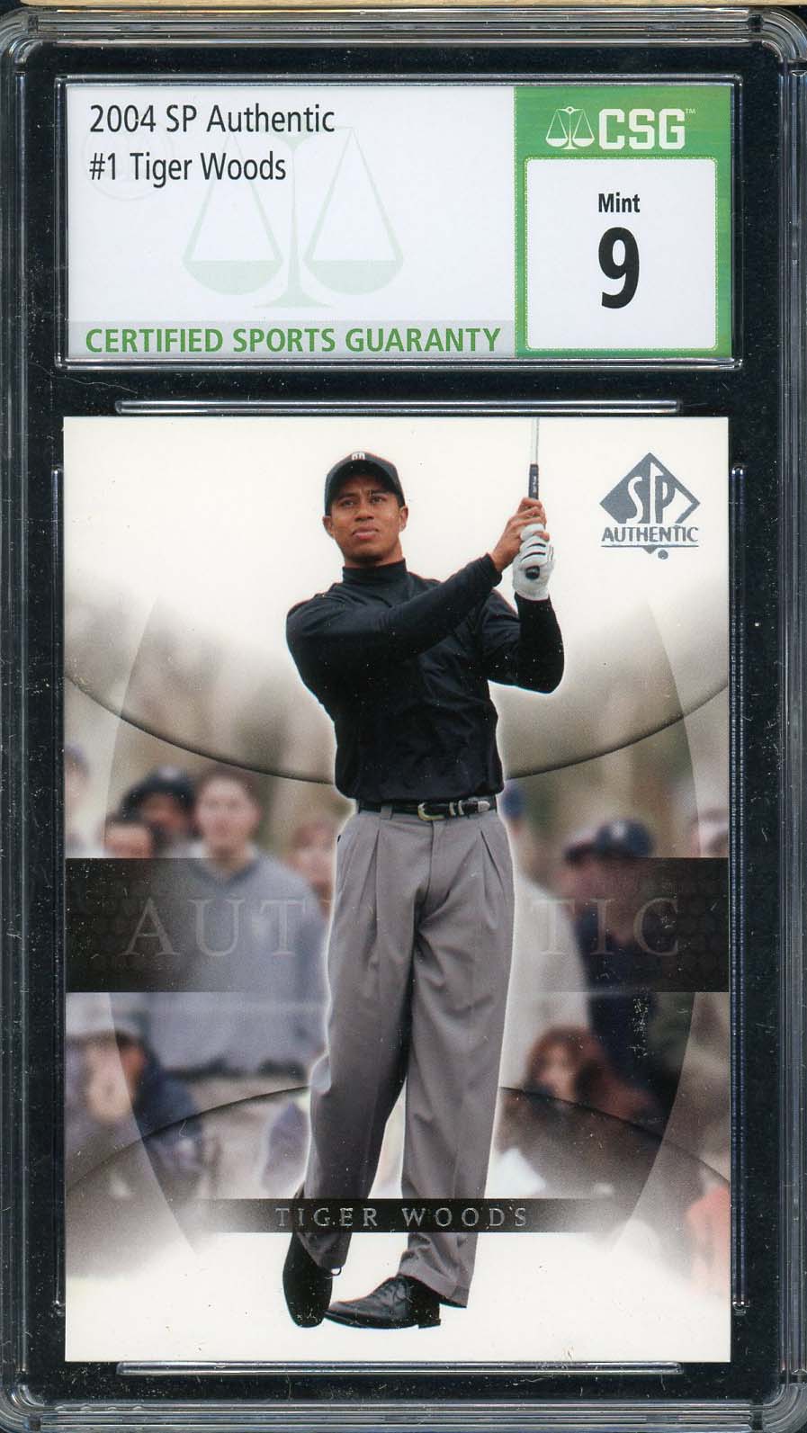 Tiger Woods 2004 SP Authentic Golf Card #1 Graded CSG 9